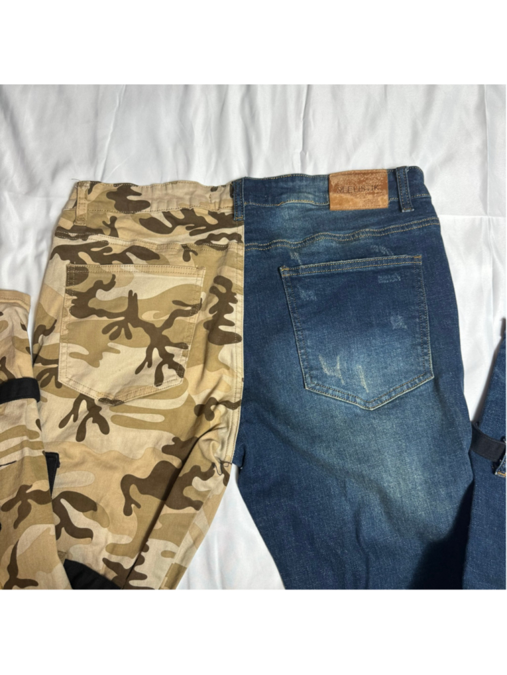 Men's Reelistik NYC Cargo Pants Waist 36 Blue Beige Split Leg - Picture 7 of 8